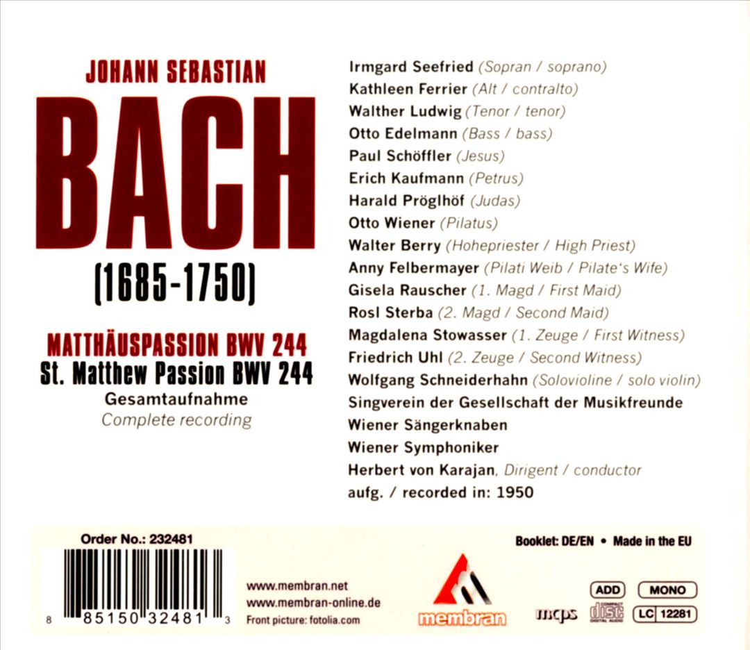 J.S. Bach: St. Matthew Passion, BWV 244 cover art