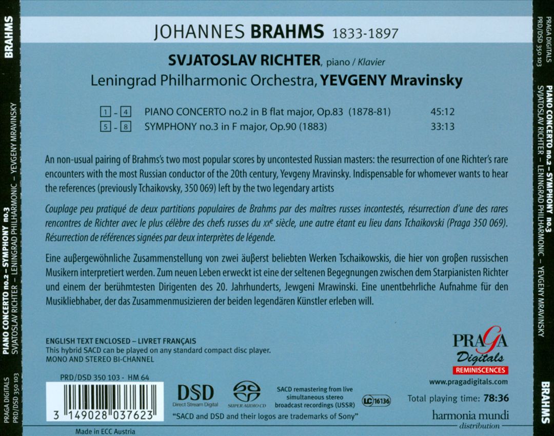 Johannes Brahms: Piano Concerto No. 2; Symphony No. 3 cover art