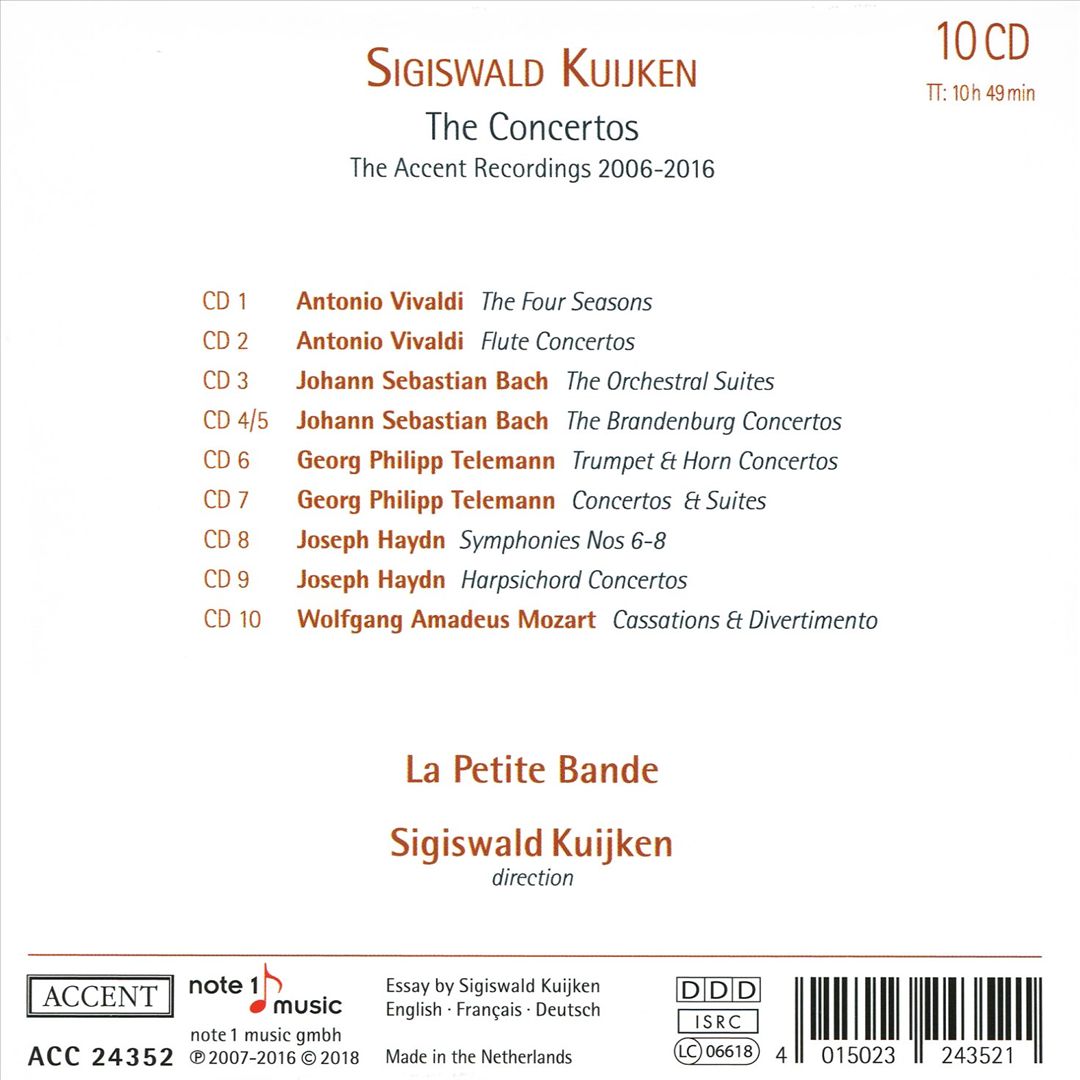 Sigiswald Kuijken: The Concertos - The Accent Recordings, 2006-2016 cover art