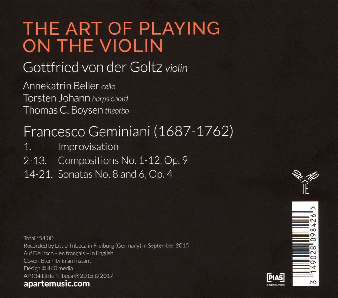 Geminiani: The Art of Playing on the Violin, Op. 9 cover art