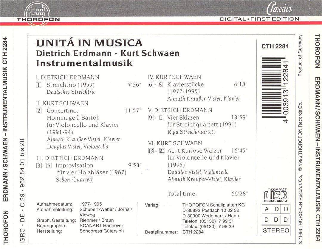 Unitá in Musica: Dietrich Erdmann Instrumentalmusik cover art