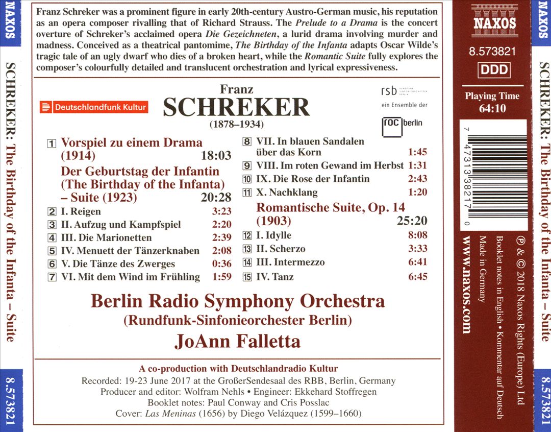 Franz Schreker: The Birthday of the Infanta - Suite; Prelude to a Drama; Romantic Suite cover art