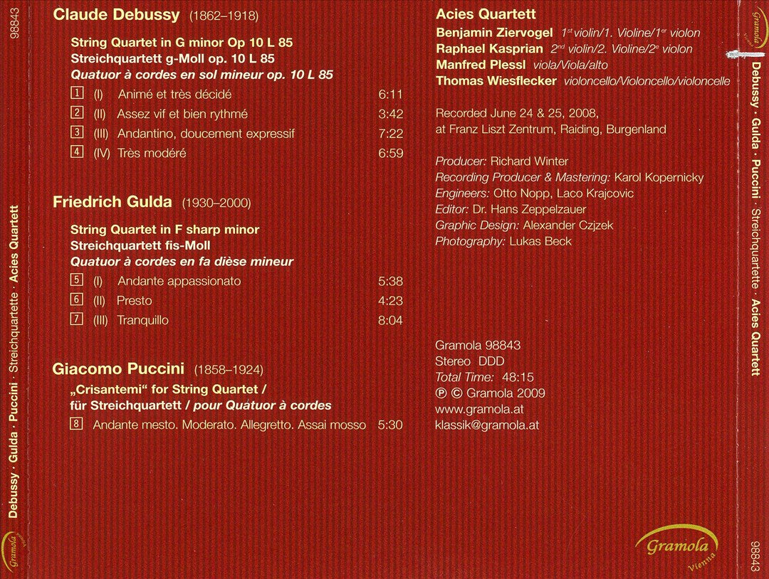 Debussy, Gulda, Puccini: Streichquartette cover art