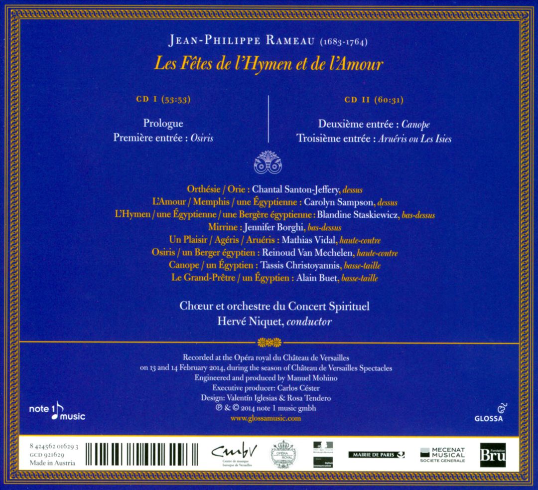 Jean-Philippe Rameau: Les Fêtes de l'Hymen et de l'Amour cover art