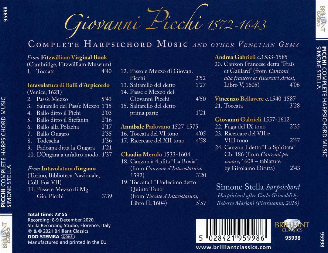 Giovanni Picchi: Complete Harpsichord Music and other Venetian Gems cover art
