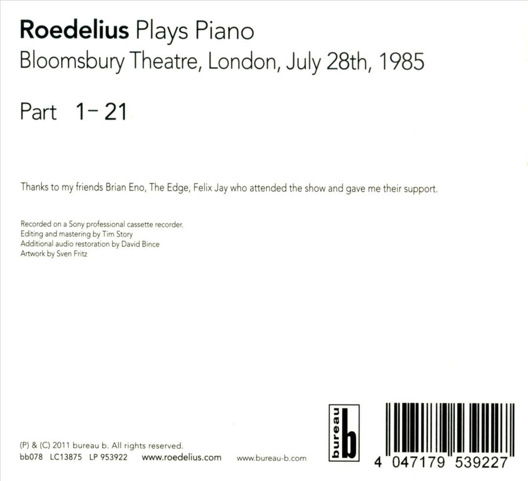 Plays Piano: Bloomsbury Theatre, London, July 28th, 1985 cover art