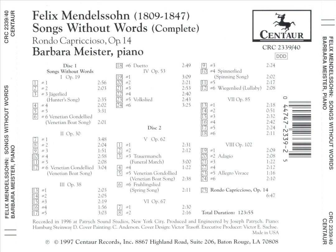 Mendelssohn: Songs Without Words cover art