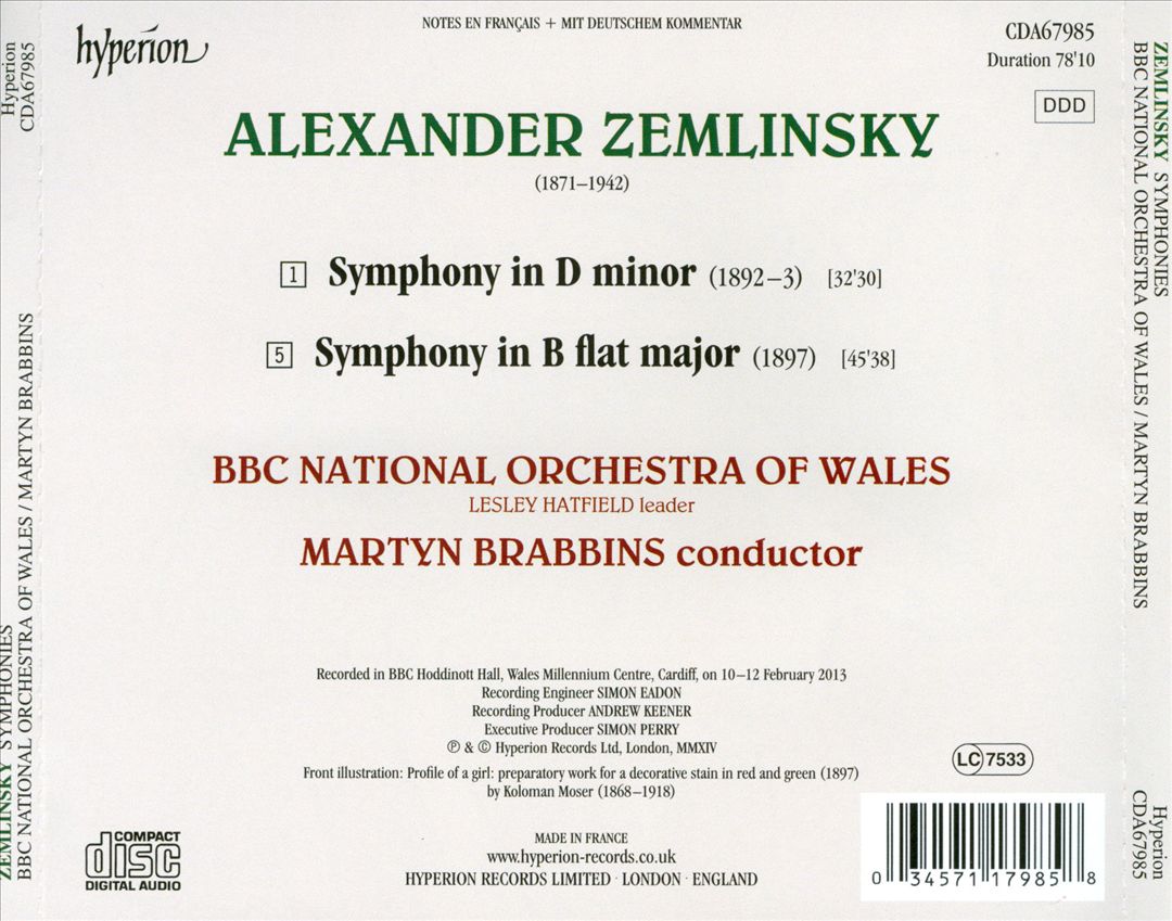 Alexander Zemlinsky: Symphonies in D minor and B flat major cover art