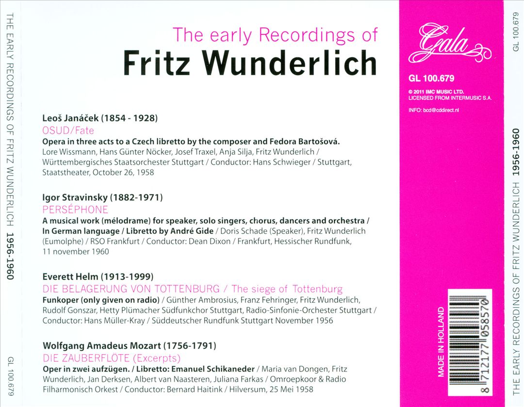 Early Recordings of Fritz Wunderlich cover art