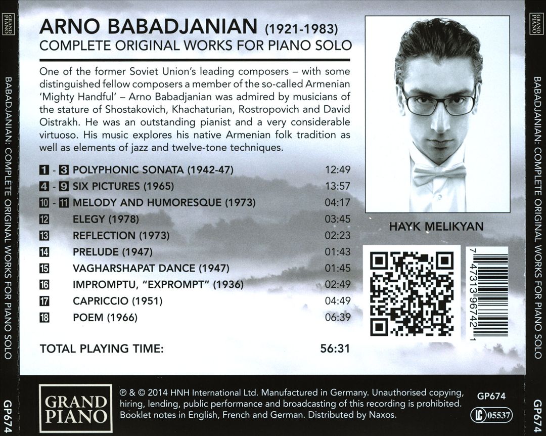 Arno Babadjanian: Complete Original Works for Piano Solo cover art