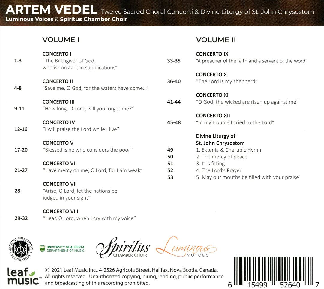 Artem Vedel: Twelve Sacred Choral Concerti & Divine Liturgy of St. John Chrysostom cover art
