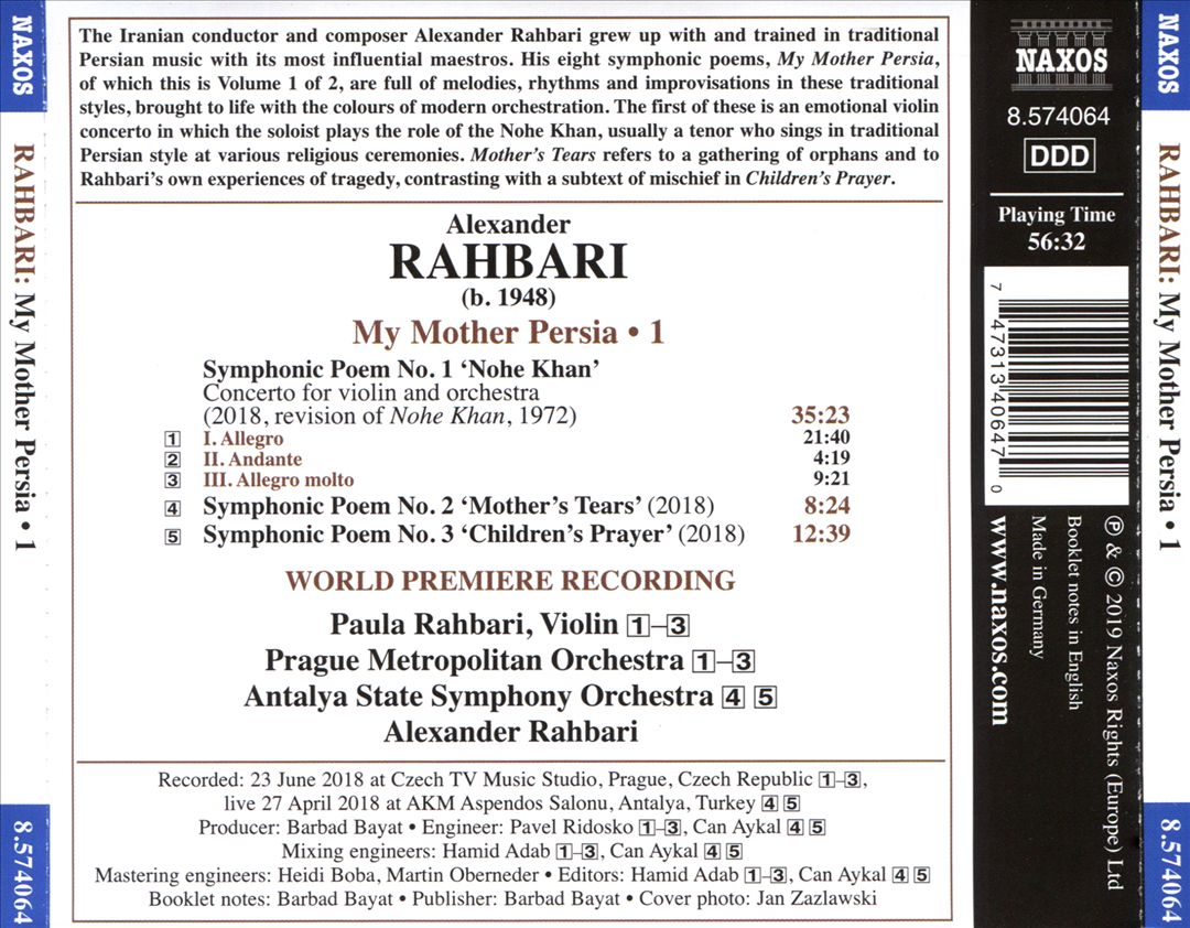Alexander Rahbari: My Mother Persia - Symphonic Poems, Vol. 1 cover art