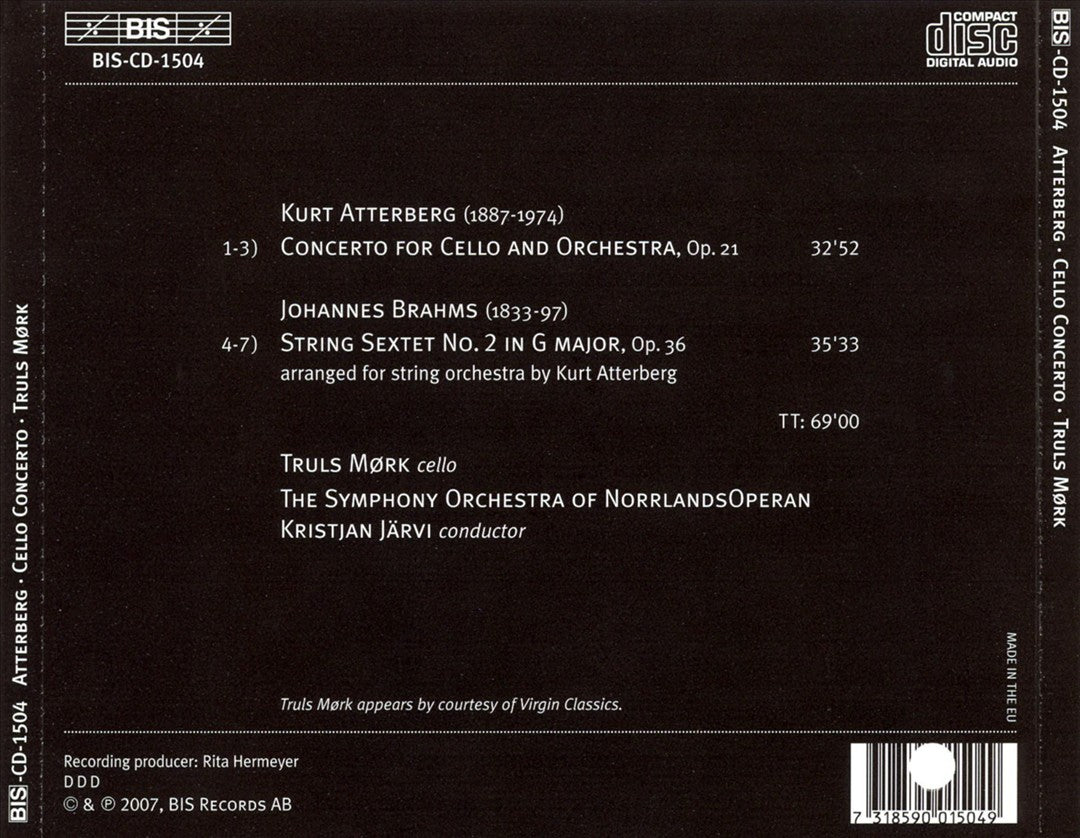 Atterberg: Cello Concerto; Brahms/Atterberg: String Sextet in G major cover art