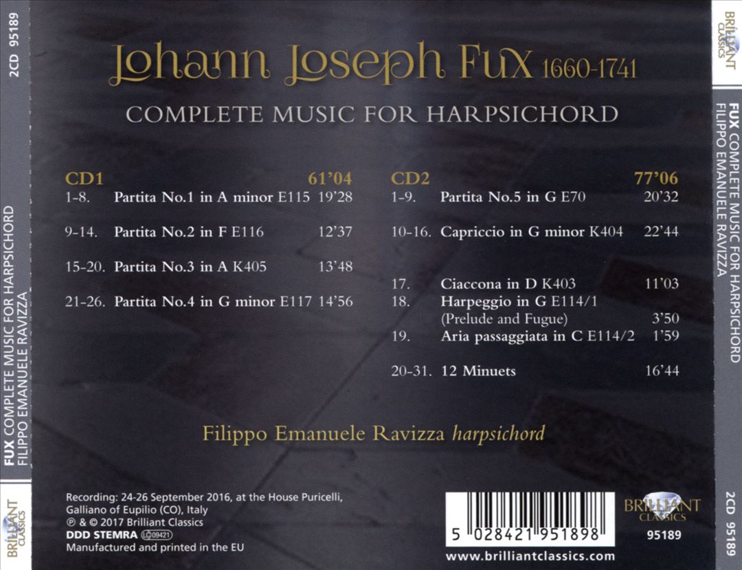 Fux: Complete Music for Harpsichord cover art