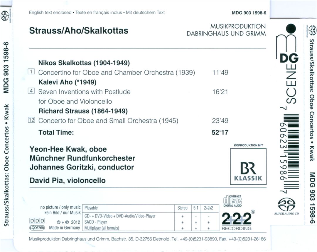Richard Strauss: Concerto for Oboe; Nikos Skalkottas: Concertino for Oboe; Kalevi Aho: 3 Inventions with a Postlude cover art
