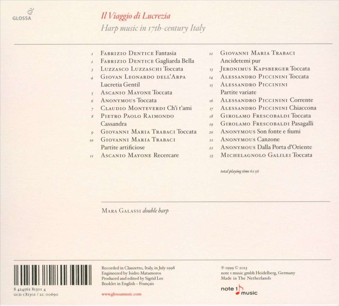 Viaggio di Lucrezia: Harp music in 17th century Italy cover art