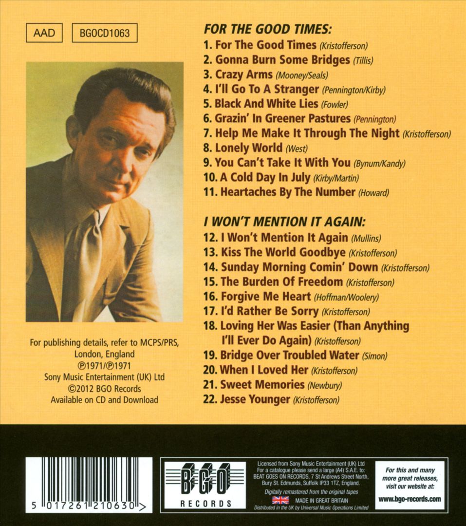 For the Good Times/I Won't Mention It Again cover art