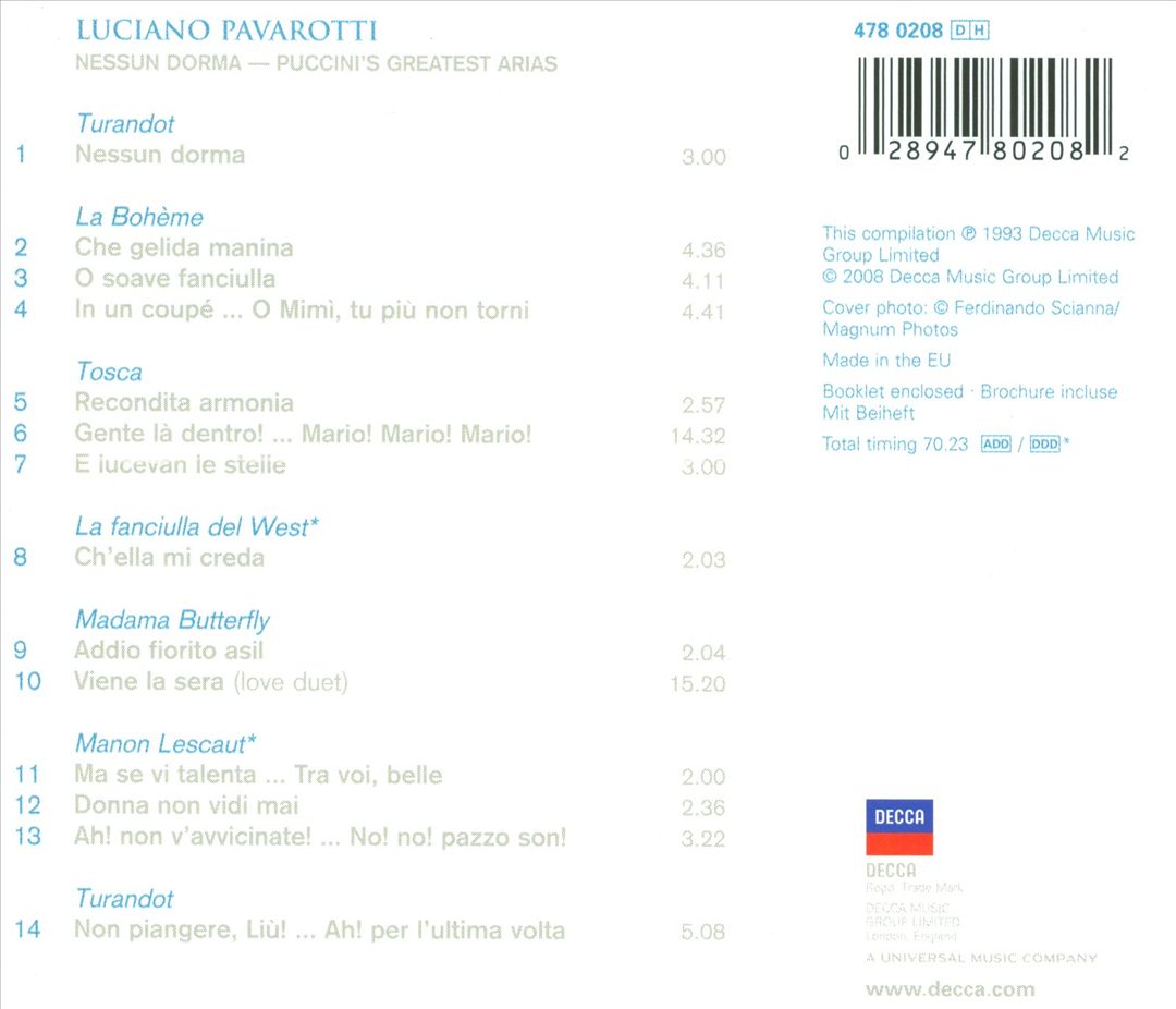 Nessun Dorma: Puccini's Greatest Arias cover art