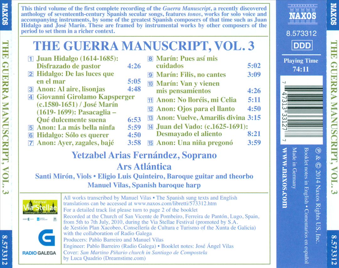 Guerra Manuscript, Vol. 3: 17th Century Secular Spanish Vocal Music cover art
