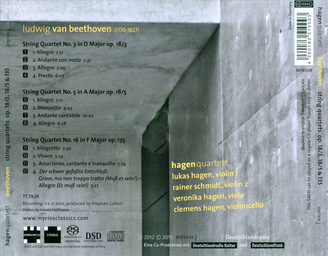 Beethoven: String Quartets Opp. 18/3, 18/5 & 135 cover art