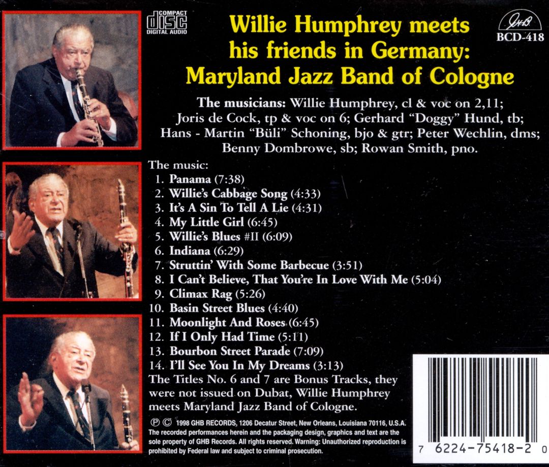 Willie Humphrey Meets the Maryland Jazz Band of Cologne cover art