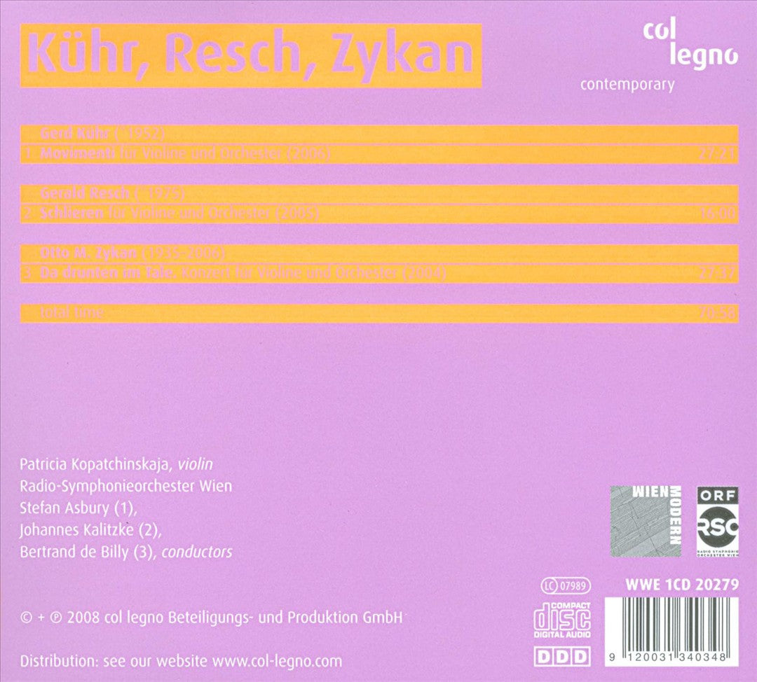 Kühr, Resch, Zykan: Violin Concertos cover art