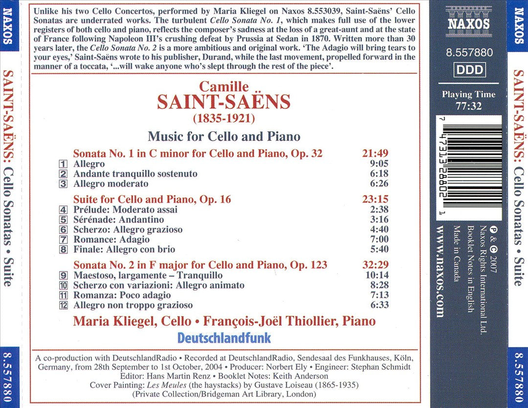 Saint-Saëns: Cello Sonatas; Suite for Cello and Piano, Op. 16 cover art