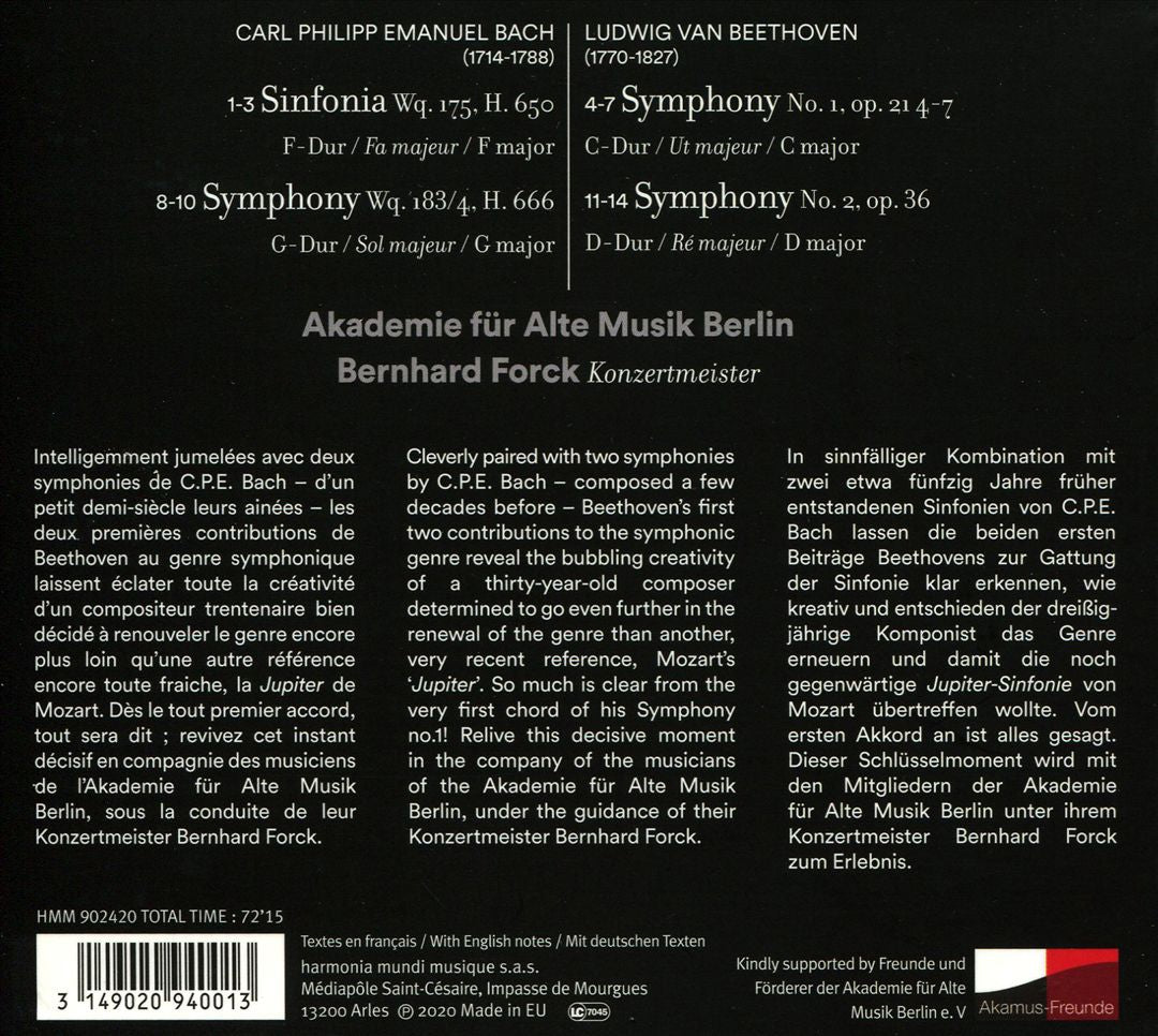 Beethoven: Symphonies Nos. 1 & 2; C.P.E. Bach: Symphonies, Wq 175 & 183/4 cover art
