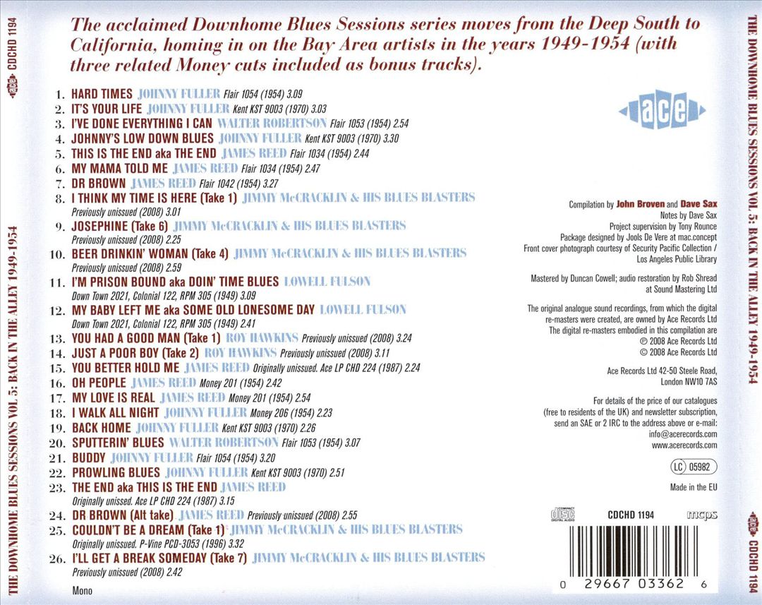 Downhome Blues Sessions, Vol. 5: Back in the Alley 1949-1954 cover art