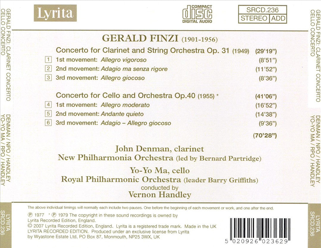 Finzi: Cello Concerto; Clarinet Concerto cover art