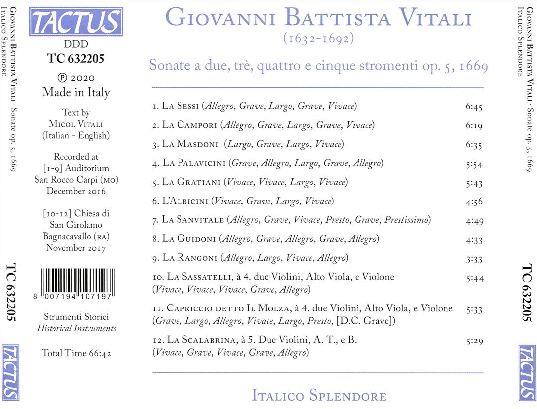 Giovanni Battista Vitali: Sonate Op. 5, 1669 cover art