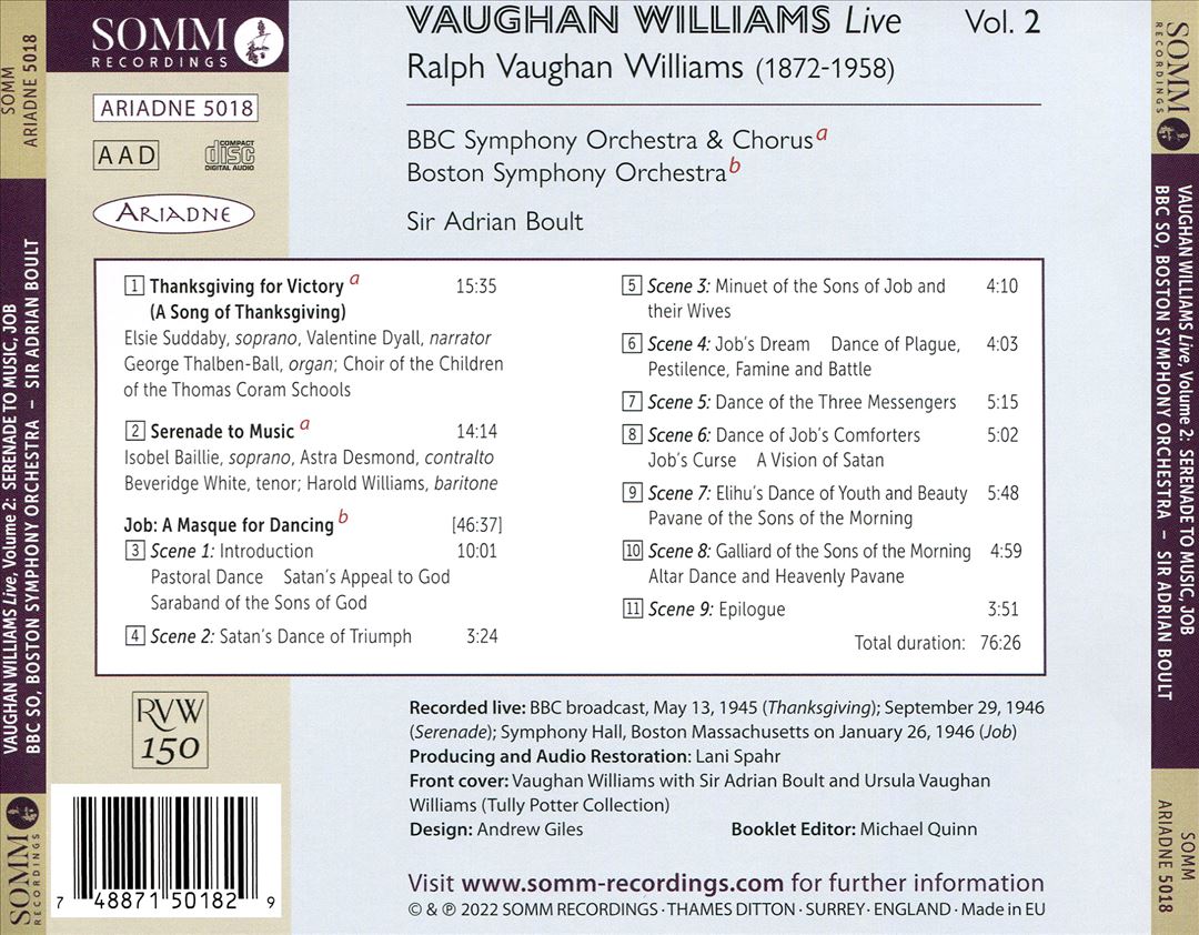 Vaughan Williams Live, Vol. 2 cover art