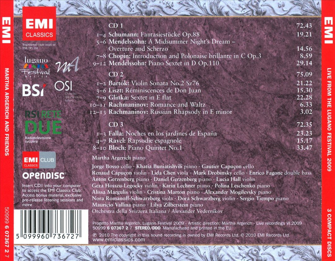 Martha Argerich and Friends: Live from the Lugano Festival 2009 cover art
