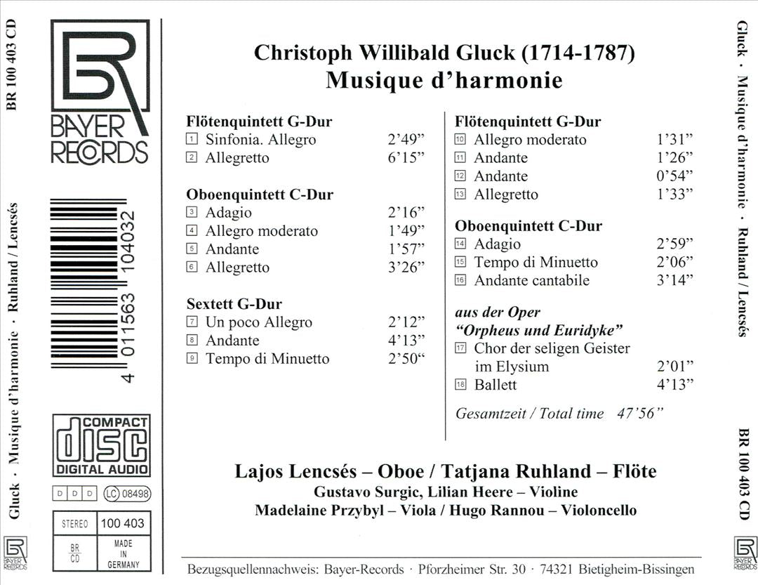 Christoph Willibald Gluck: Musique D'harmonie cover art