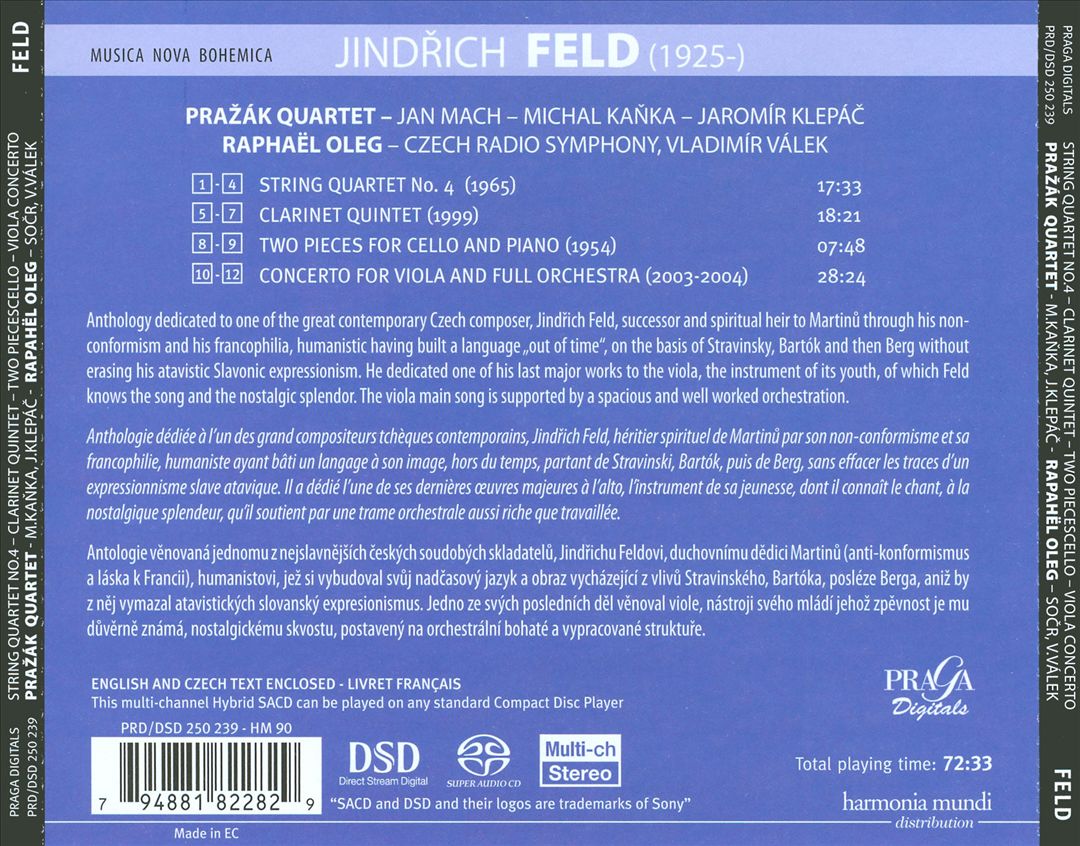 Jindrich Feld: String Quartet No. 4; Clarinet Quartet; Two Pieces for Cello; Viola Concerto cover art