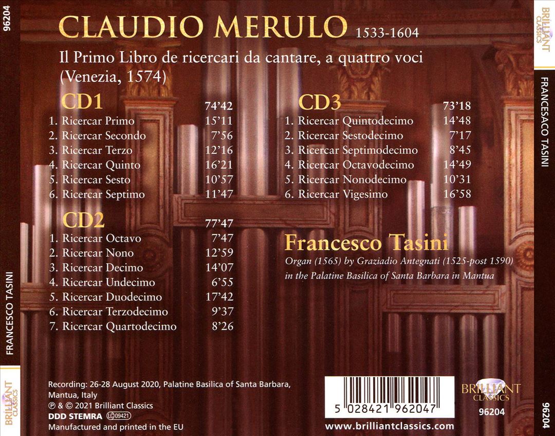 Merulo: Il Primo Libro de ricercari da cantare a quattro voci cover art