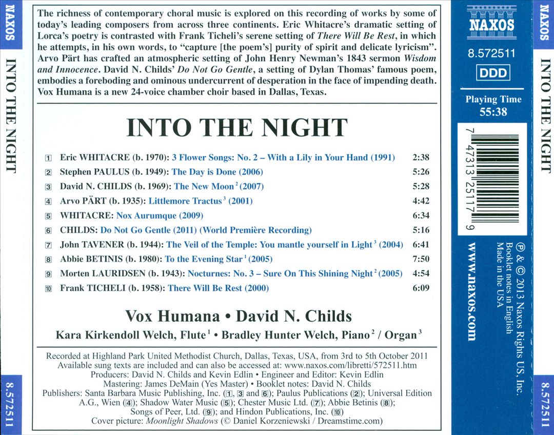 Into the Night: Contemporary Choral Music cover art