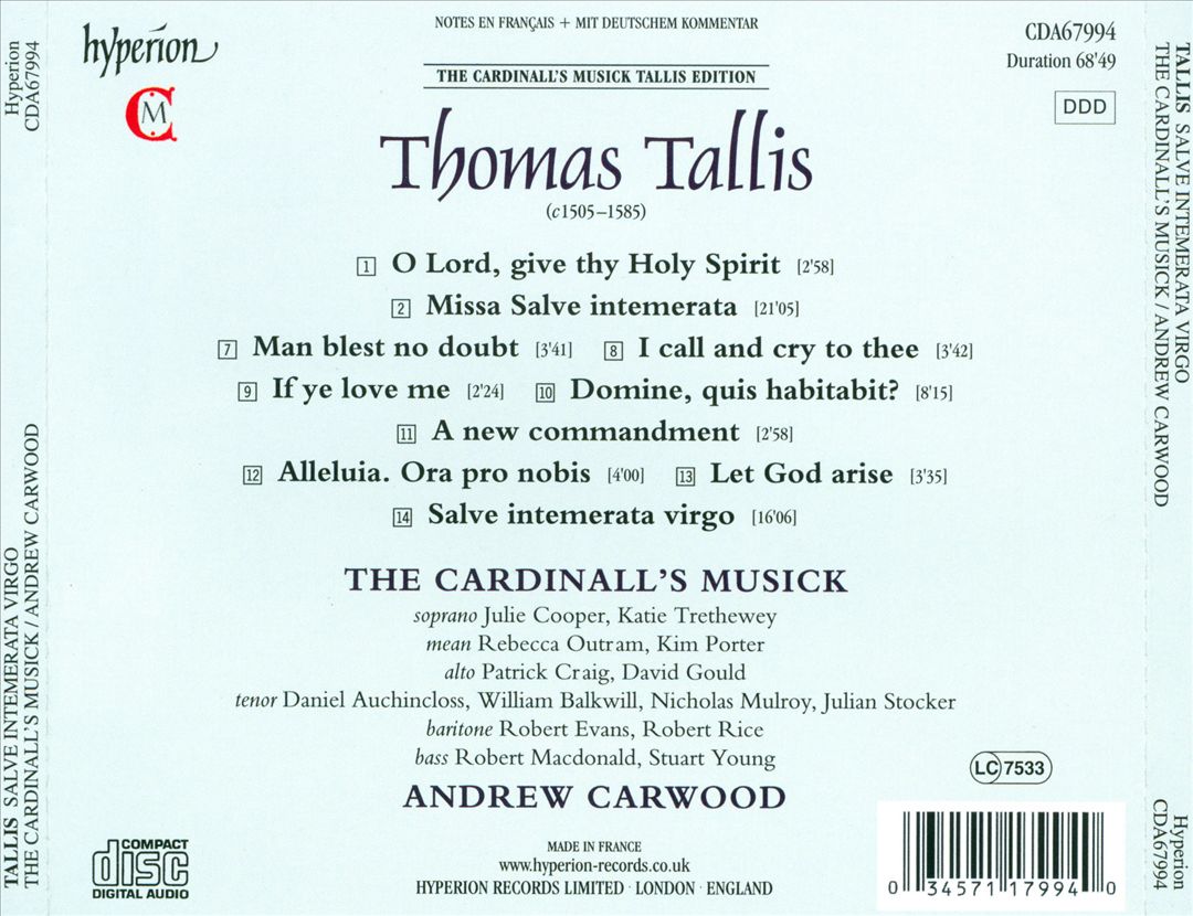 Tallis: Salve intemerata cover art