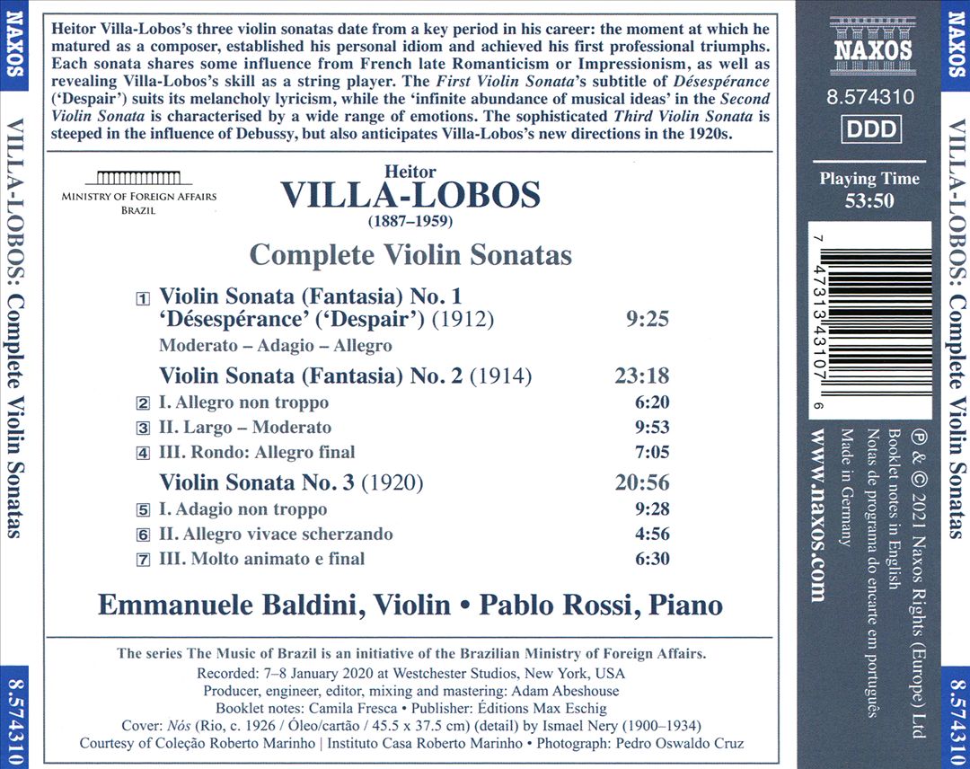 Heitor Villa-Lobos: Complete Violin Sonatas cover art
