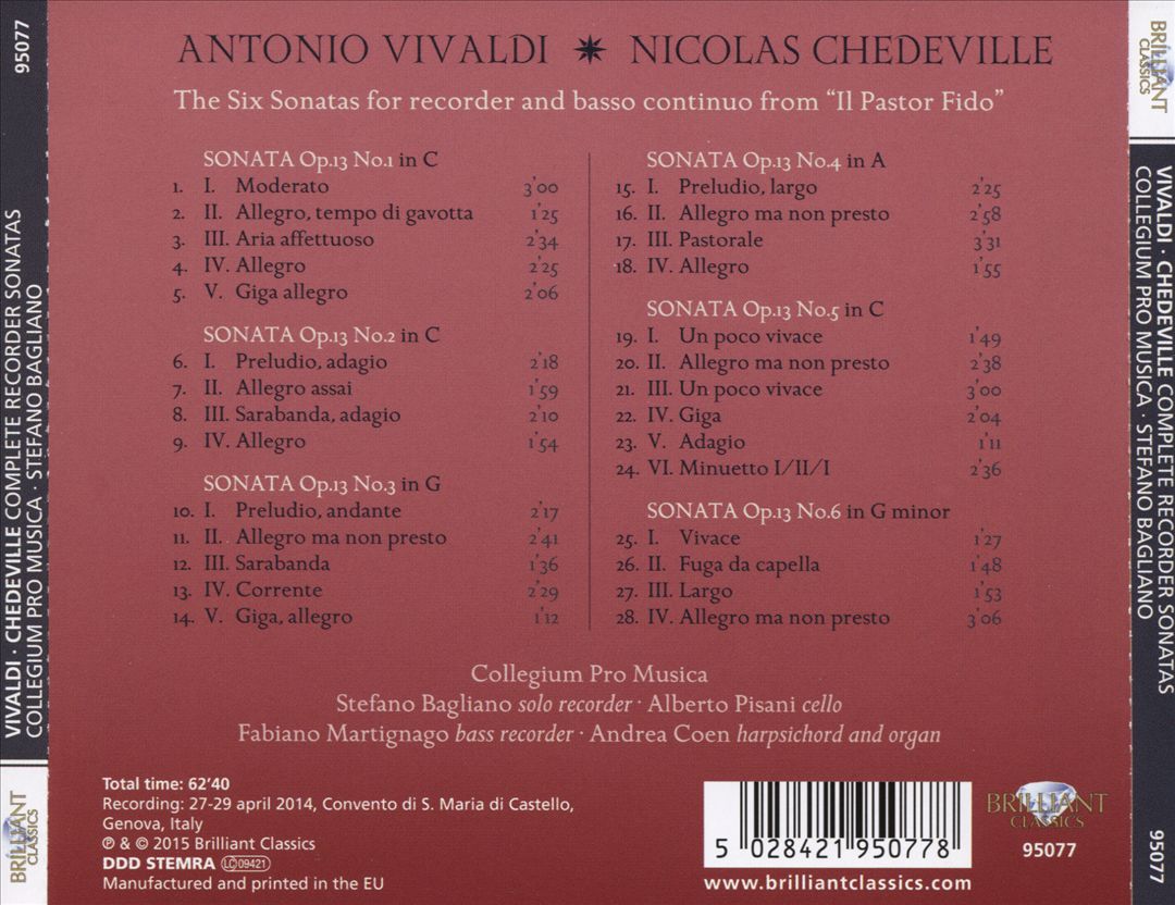 Vivaldi, Chedeville: Complete Recorder Sonatas from "Il Pastor Fido" cover art
