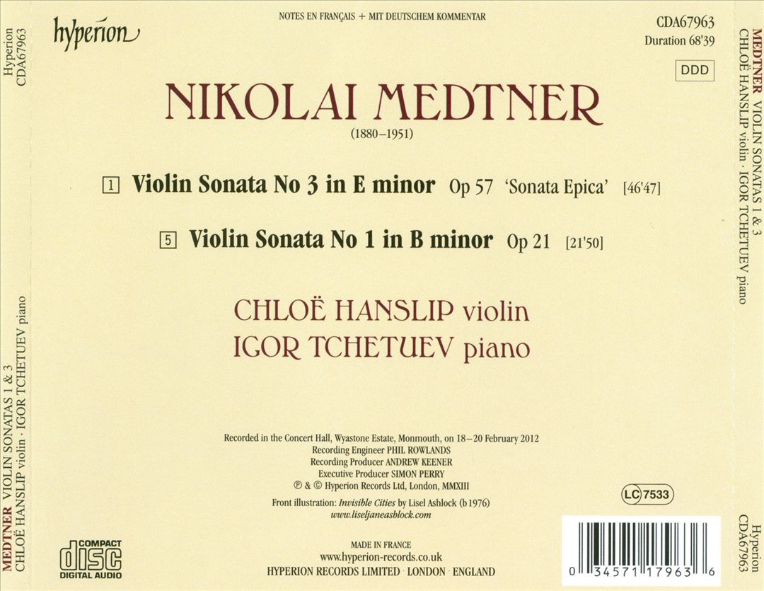 Medtner: Violin Sonatas Nos. 1 & 3 cover art