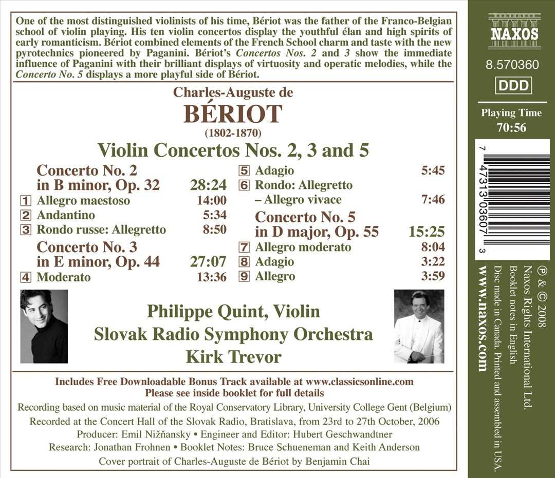 Charles-Auguste de Bériot: Violin Concertos Nos. 2, 3 and 5 cover art