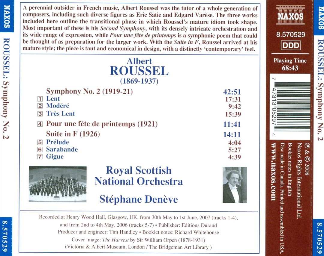 Roussel: Symphony No. 2; Pour une fête de printemps; Suite in F cover art