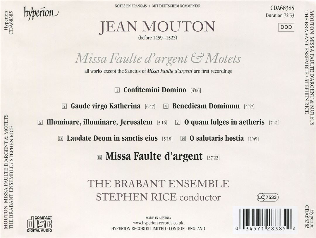 Mouton: Missa Faulte d'argent & Motets cover art