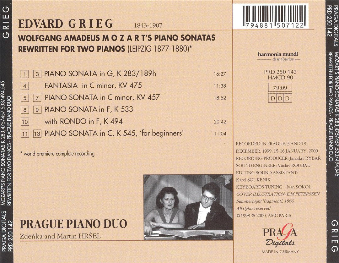 Grieg: Mozart's piano sonatas K 283, 457, 533/494, 545, Fantasia K 475, rewritten for two pianos cover art