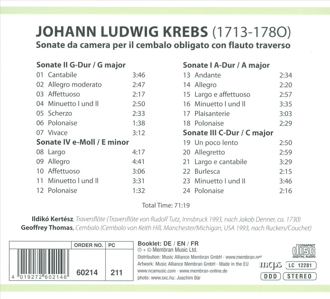 Johann Ludwig Krebs: Sonata da camera cover art