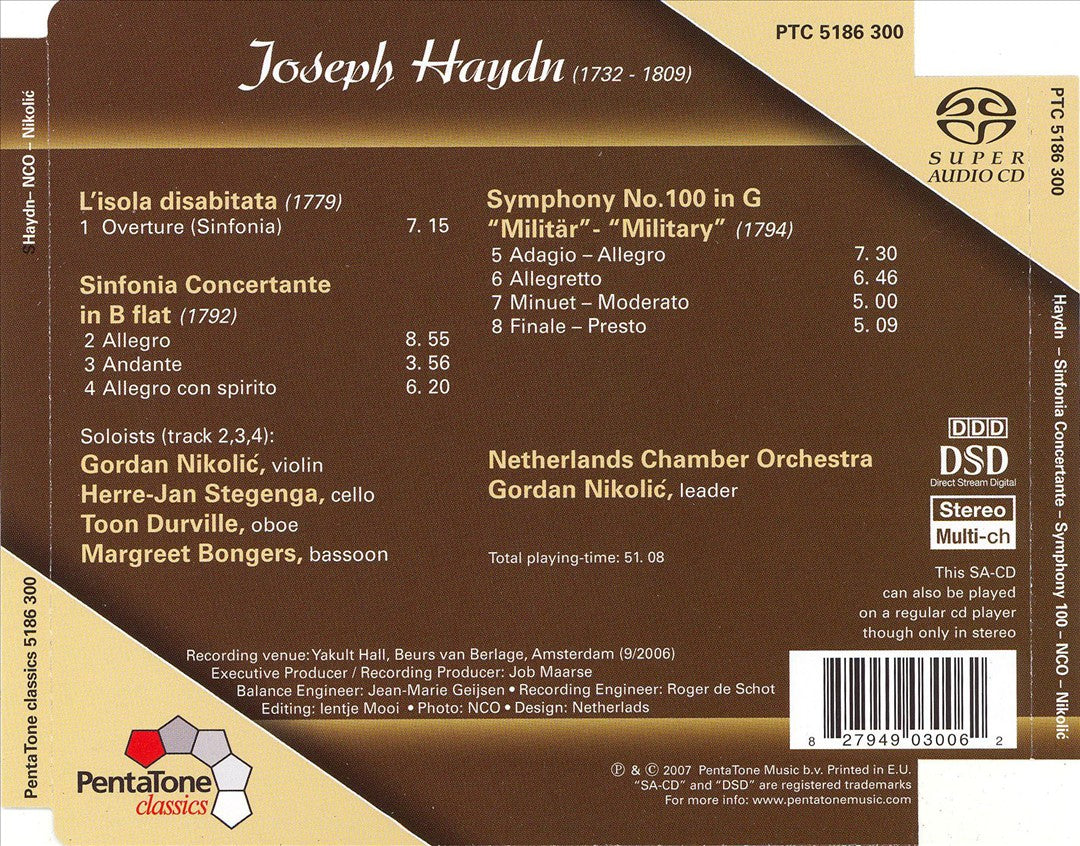 Haydn: Sinfonia Concertante in B flat; Symphony No. 100 "Military"; L'Isola diabitata cover art