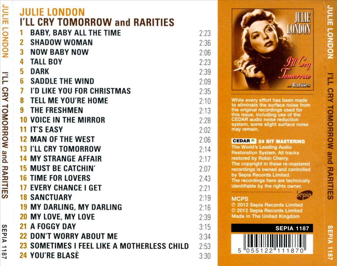 I'll Cry Tomorrow and Rarities cover art