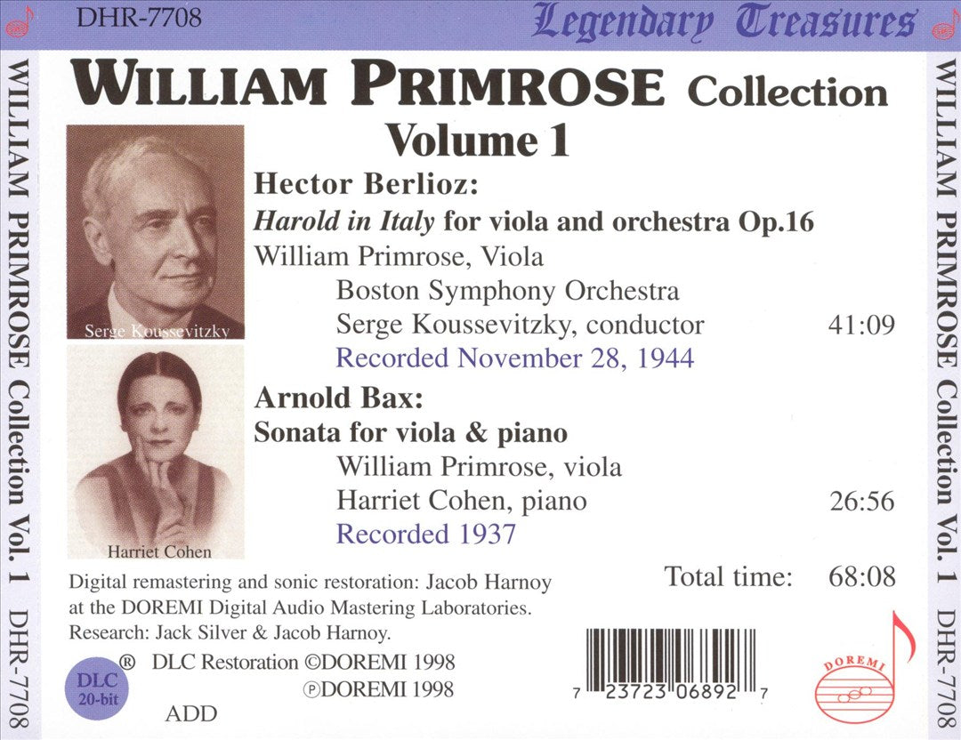 William Primrose Collection, Vol.1 cover art