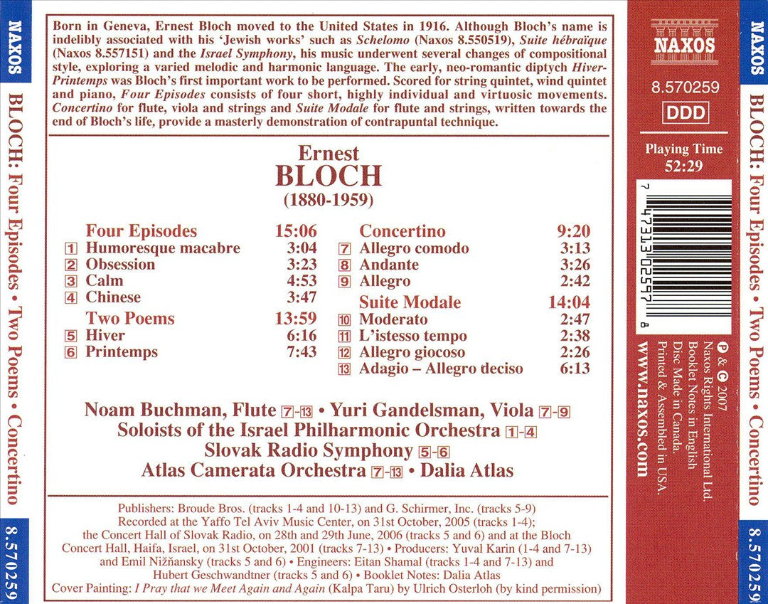 Bloch: Four Episodes; Two Poems; Concertino; Suite Modale cover art